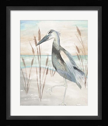 Framed Heron by Beach Grass II Print