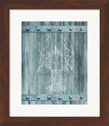 Framed White Lobster On Blue Print