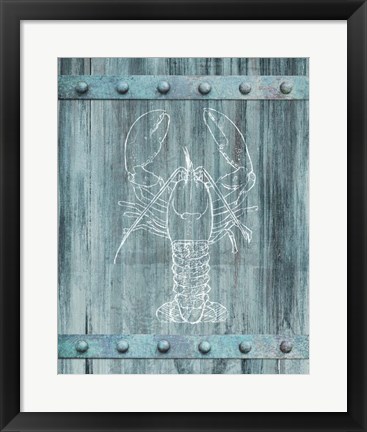 Framed White Lobster On Blue Print
