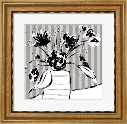 Framed Floral Arrangement On Stripes Print