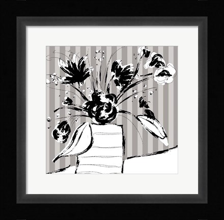 Framed Floral Arrangement On Stripes Print