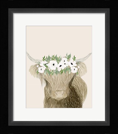 Framed Floral Crowned Bull Print