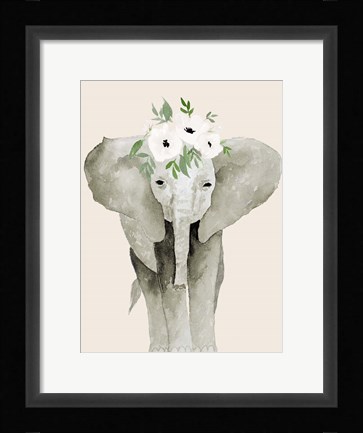 Framed Floral Crowned Elephant Print
