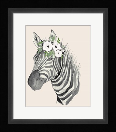 Framed Floral Crowned Zebra Print
