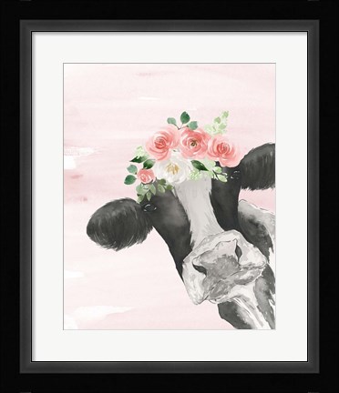 Framed Crowned Cow on Pink Print