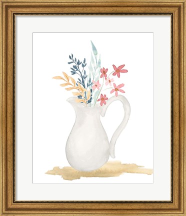 Framed Farmhouse Pitcher With Flowers I Print