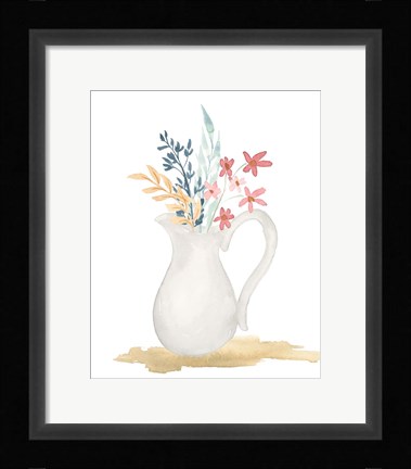 Framed Farmhouse Pitcher With Flowers I Print