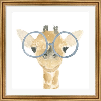 Framed Giraffe With Glasses Print