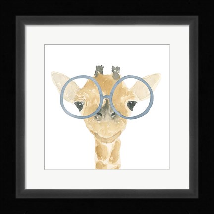 Framed Giraffe With Glasses Print