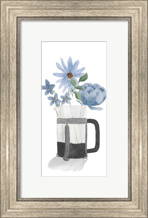 Framed Tumbler Of Blue Flowers II Print