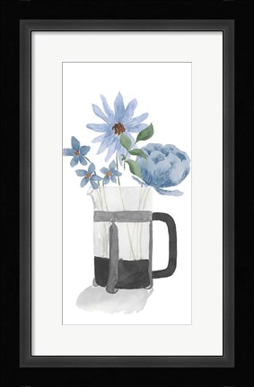 Framed Tumbler Of Blue Flowers II Print