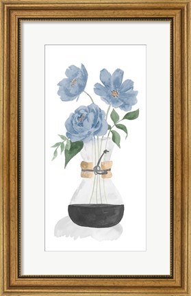 Framed Tumbler Of Blue Flowers I Print