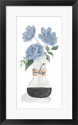 Framed Tumbler Of Blue Flowers I Print