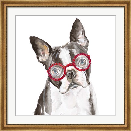 Framed French Bulldog with Glasses Print