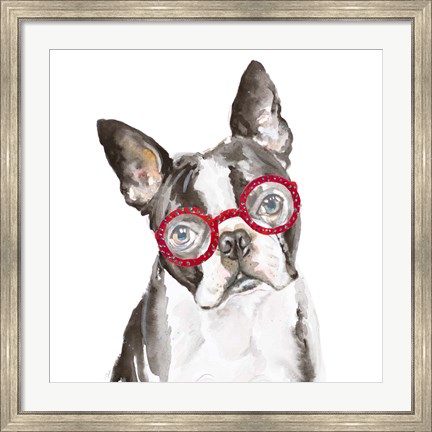 Framed French Bulldog with Glasses Print