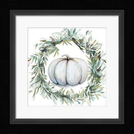 Framed White Pumpkin With Garland I Print