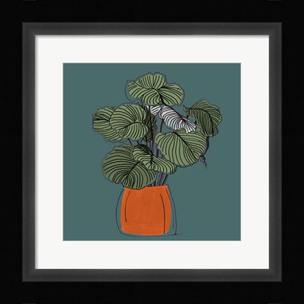 Framed Retro Pot On Teal I Print