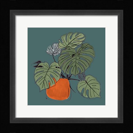 Framed Retro Pot On Teal II Print