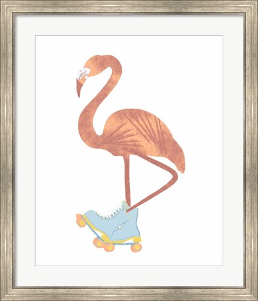 Framed Skating Flamingo Print