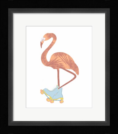 Framed Skating Flamingo Print