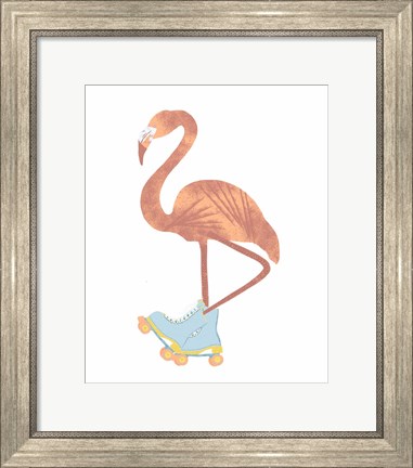Framed Skating Flamingo Print