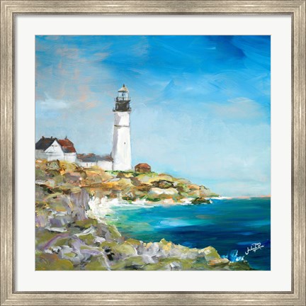 Framed Lighthouse on the Rocky Shore I Print