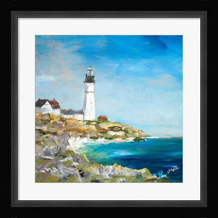 Framed Lighthouse on the Rocky Shore I Print