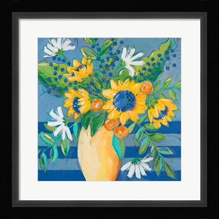 Framed Floral Bursts Among the Blue Print