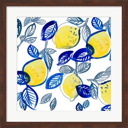 Framed Mingling Lemons and Leaves Print