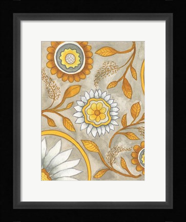 Framed Flowers on Grey I Print