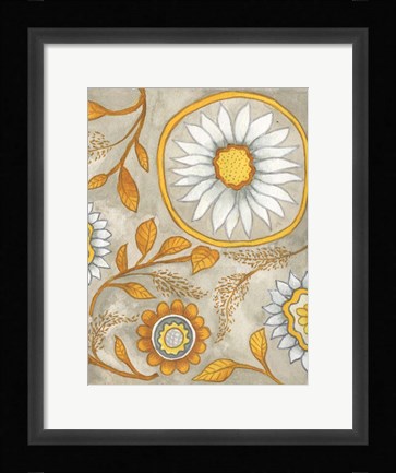 Framed Flowers on Grey II Print