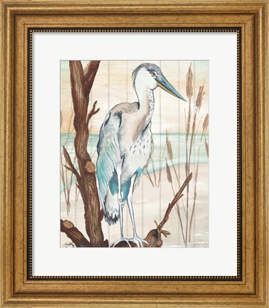 Framed Heron On Branch I Print