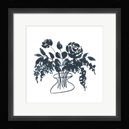 Framed Indigo Floral Study I Print