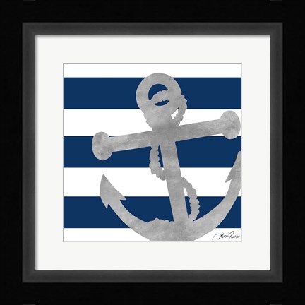 Framed Silver Coastal on Blue Stripe I Print