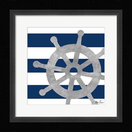 Framed Silver Coastal on Blue Stripe III Print