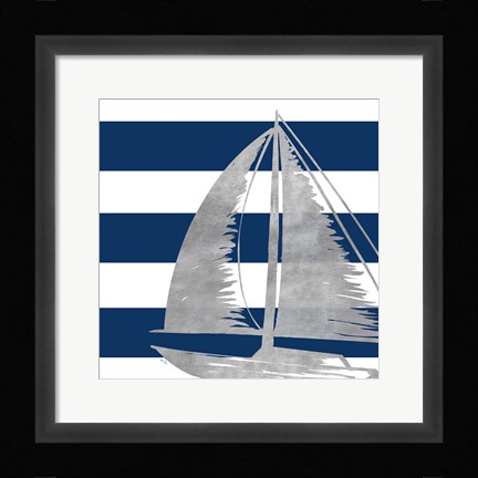 Framed Silver Coastal on Blue Stripe IV Print