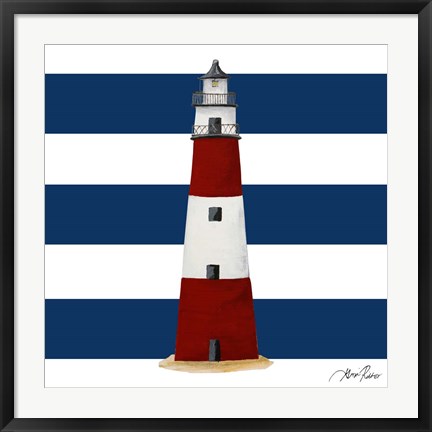 Framed Nautical Stripe Lighthouse Print