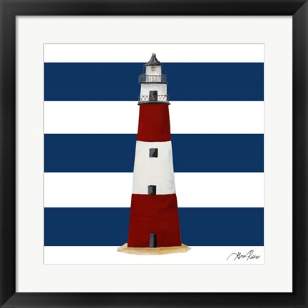 Framed Nautical Stripe Lighthouse Print