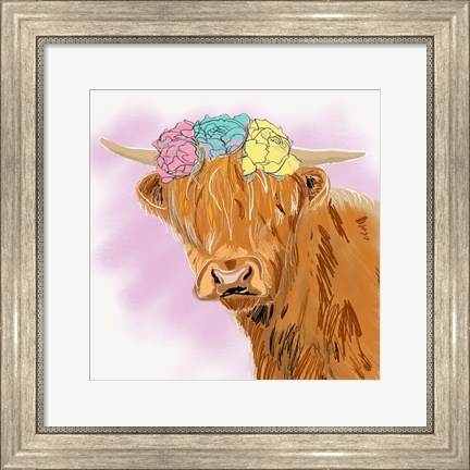 Framed Highland Cow With Crown Print