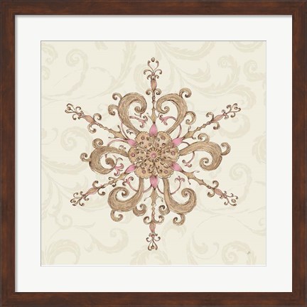 Framed Elegant Season Snowflake IV Pink Print