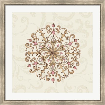 Framed Elegant Season Snowflake III Pink Print