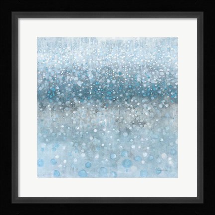 Framed Abstract Rain Slate Blue Print