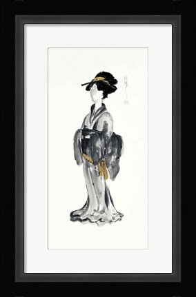 Framed Geisha I Black and Gold Print