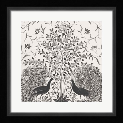 Framed Peacock Garden VIII BW Print