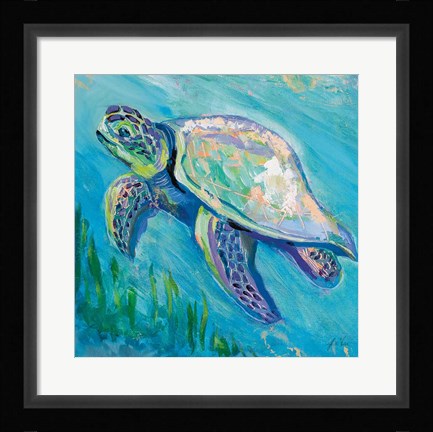 Framed Sea Turtle Swim Light Flipped Print