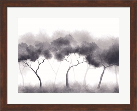 Framed Misty Blue Forest Trees Print