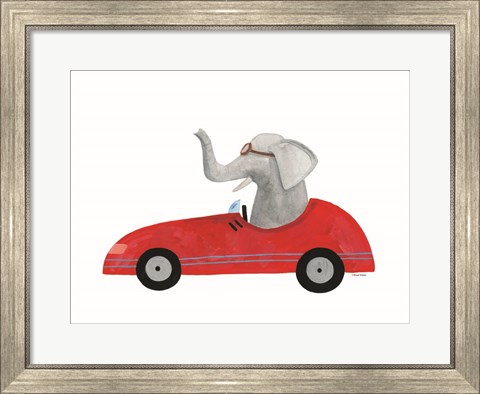Framed Elephant in a Car Print