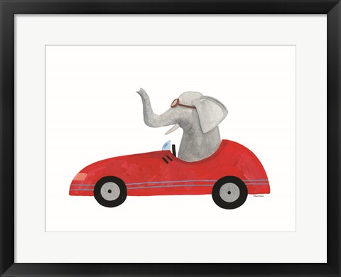 Framed Elephant in a Car Print