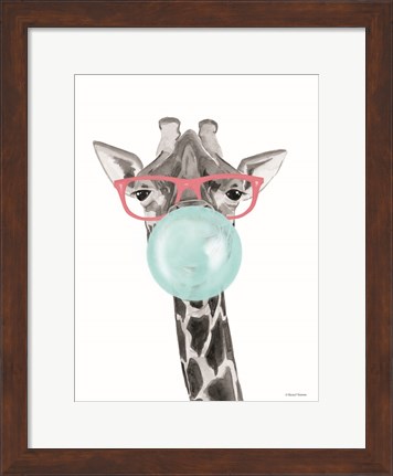 Framed Bubble Gum Giraffe Print