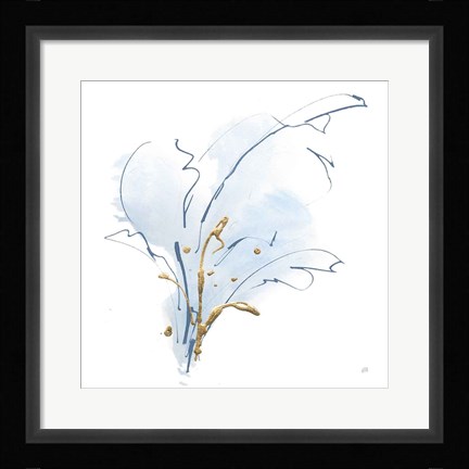Framed Blue and Gold Floral III Print